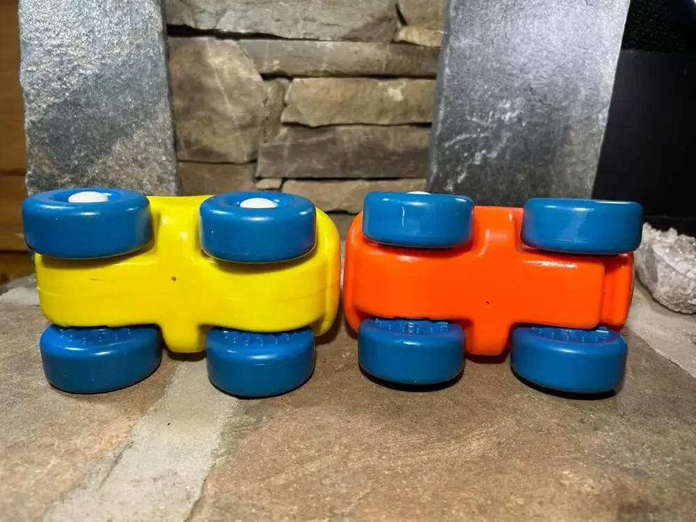 Vintage Little Tikes Chunkies Orange Car, Green Dump truck Yellow Tow truck READ